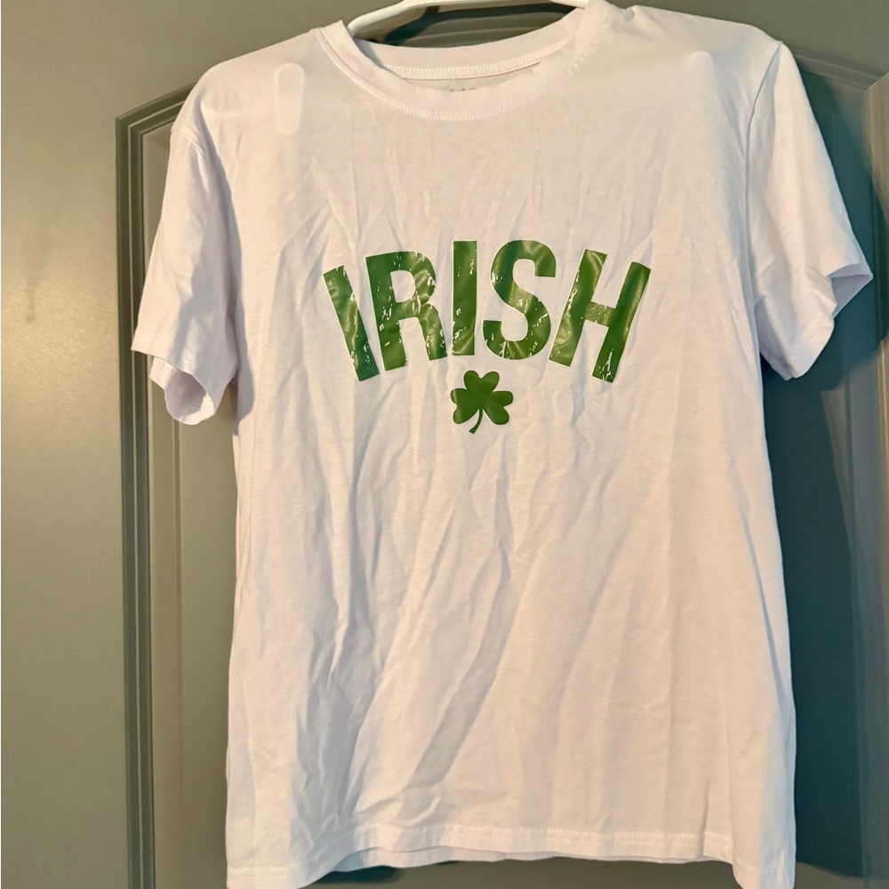 White Tee with Green Irish Print